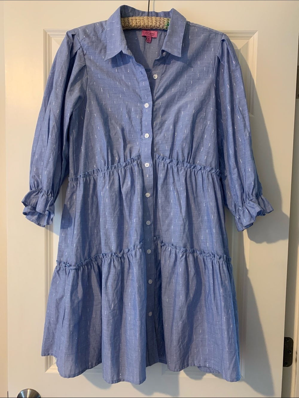 miami Light Blue Tiered Button-Front Midi Dress